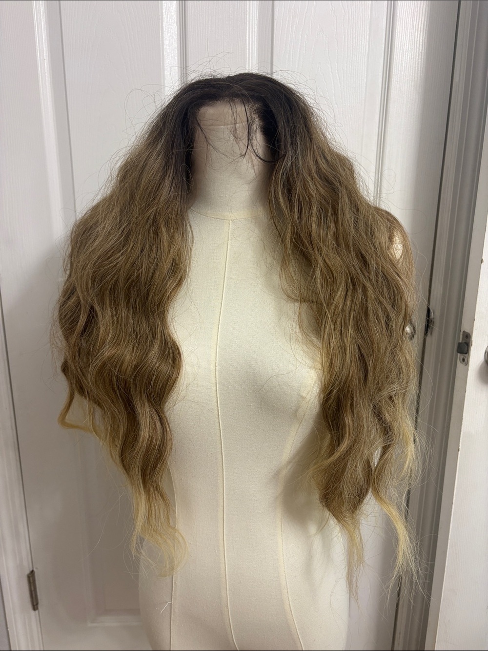 Wavy Long Lace Front Wig in Light Brown Blonde Ombre 26 inches.